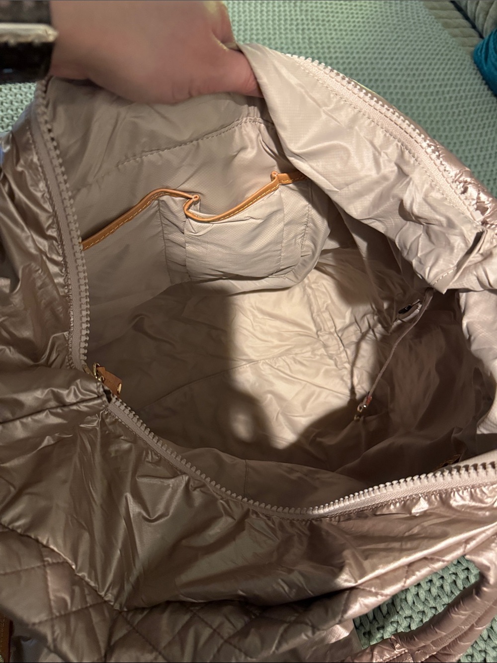 MZ Wallace Pink Blush Metallic Tote with detachable zipper pouch - Picture 7 of 9